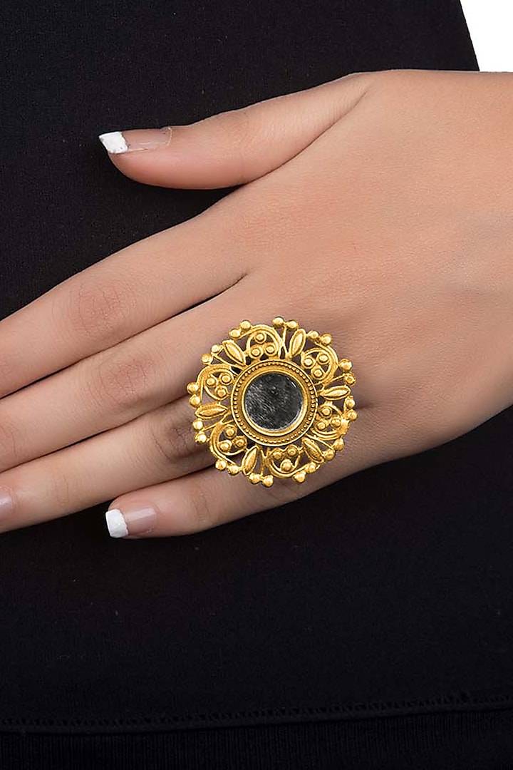 Gold Plated Floral Mirror Ring by Ahilya Jewels