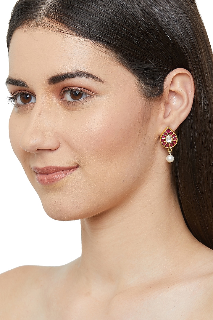 Gold Plated Jadau Stud Earrings by Ahilya Jewels