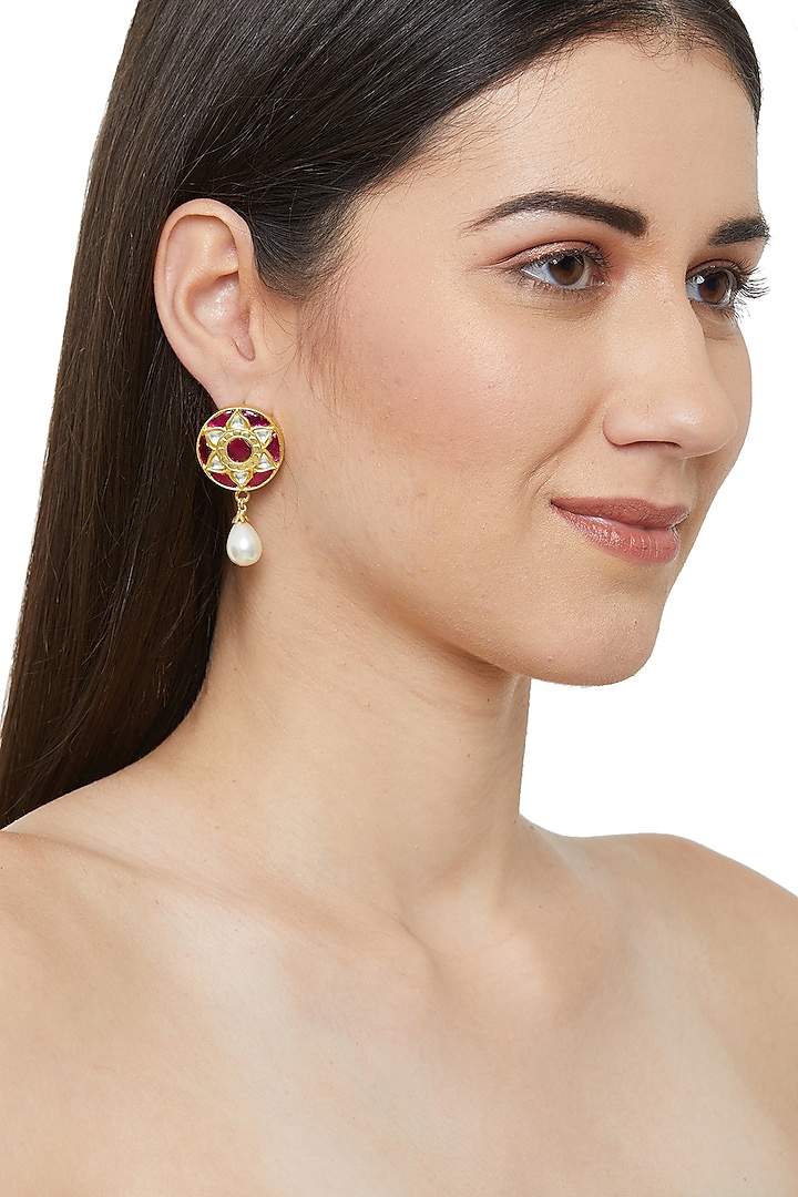 Gold Plated Razia Jadau Stud Earrings by Ahilya Jewels