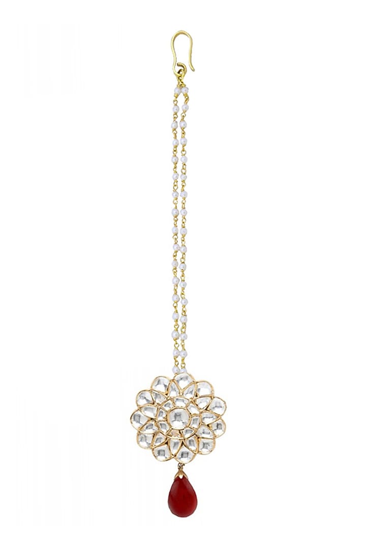 Gold Plated Red Onyx Maang Tikka by Ahilya Jewels at Pernia's Pop Up Shop