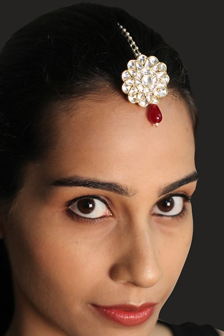 Gold Plated Red Onyx Maang Tikka by Ahilya Jewels