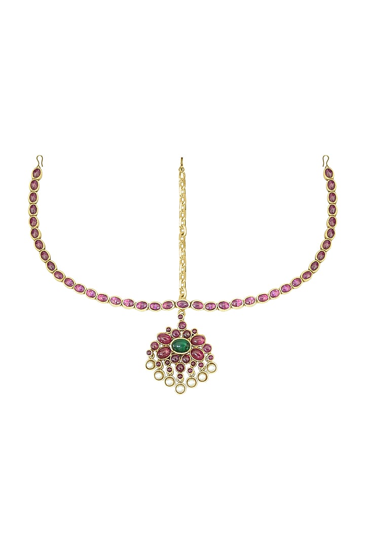 Gold Plated Glass Stone Mathapatti by Ahilya Jewels at Pernia's Pop Up Shop
