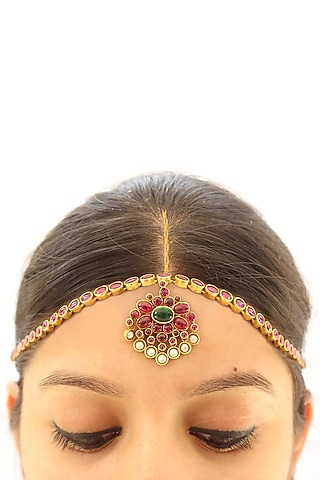 Gold Plated Glass Stone Mathapatti by Ahilya Jewels