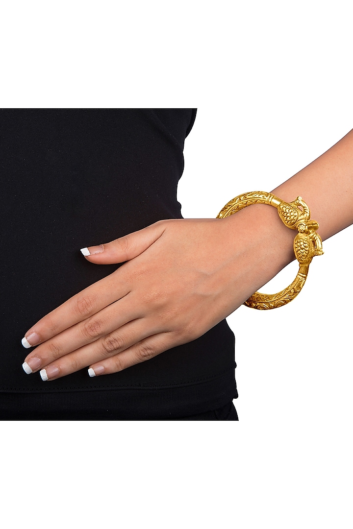Gold Plated Kada Bangle With Engraved Peacock by Ahilya Jewels