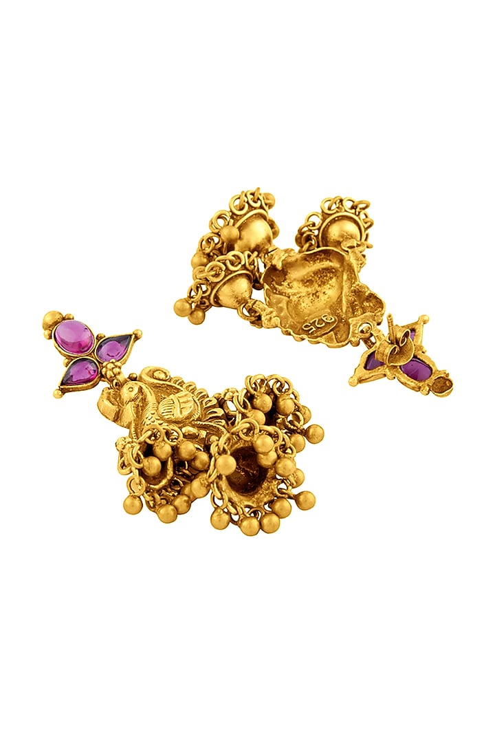 Gold Plated Peacock Temple Jhumka Earrings by Ahilya Jewels at Pernia's Pop Up Shop