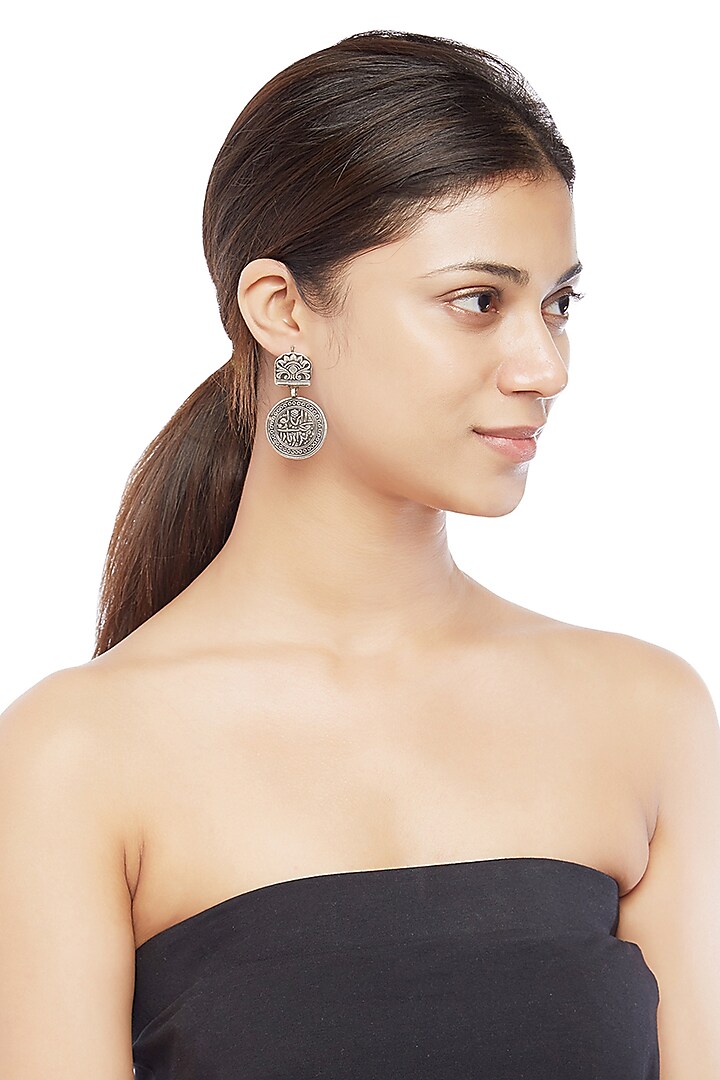 Silver Finish Coin Dangler Earrings by Ahilya Jewels