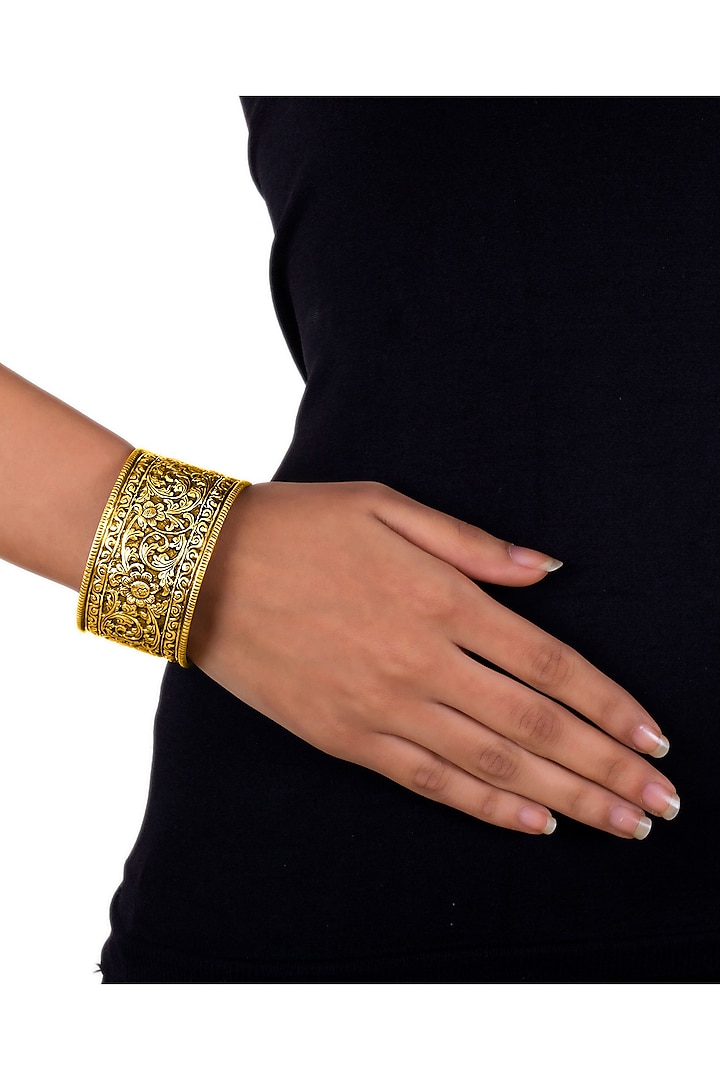 Gold Plated Engraved Cuff Bangle by Ahilya Jewels