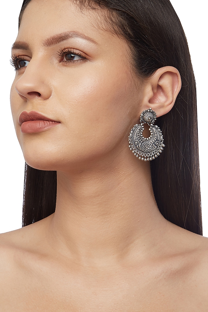 Silver Finish Mahnoor Chandbali Earrings by Ahilya Jewels