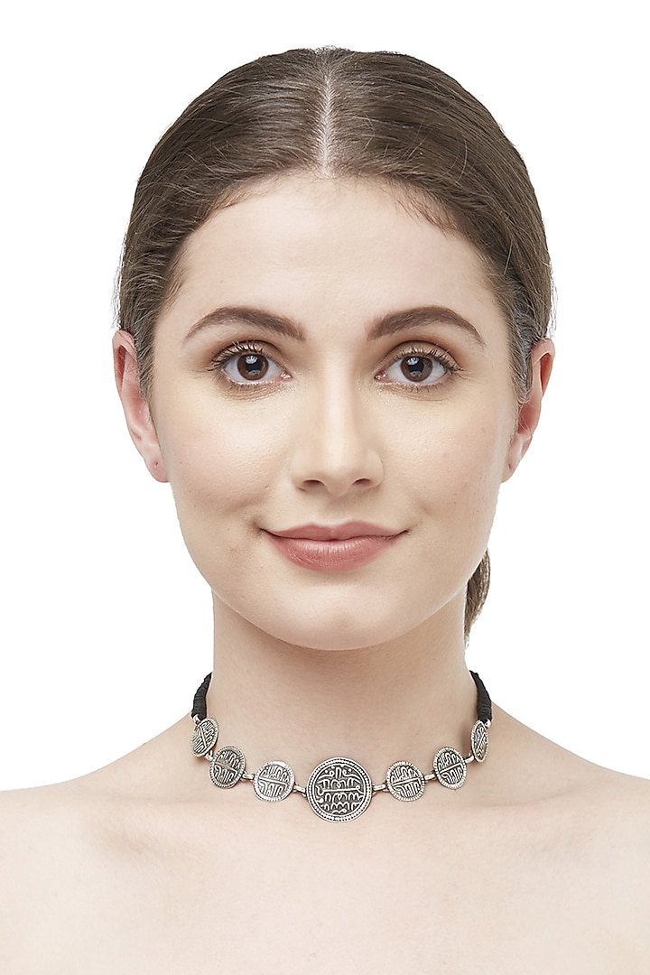 Silver Finish Coin Choker Necklace by Ahilya Jewels