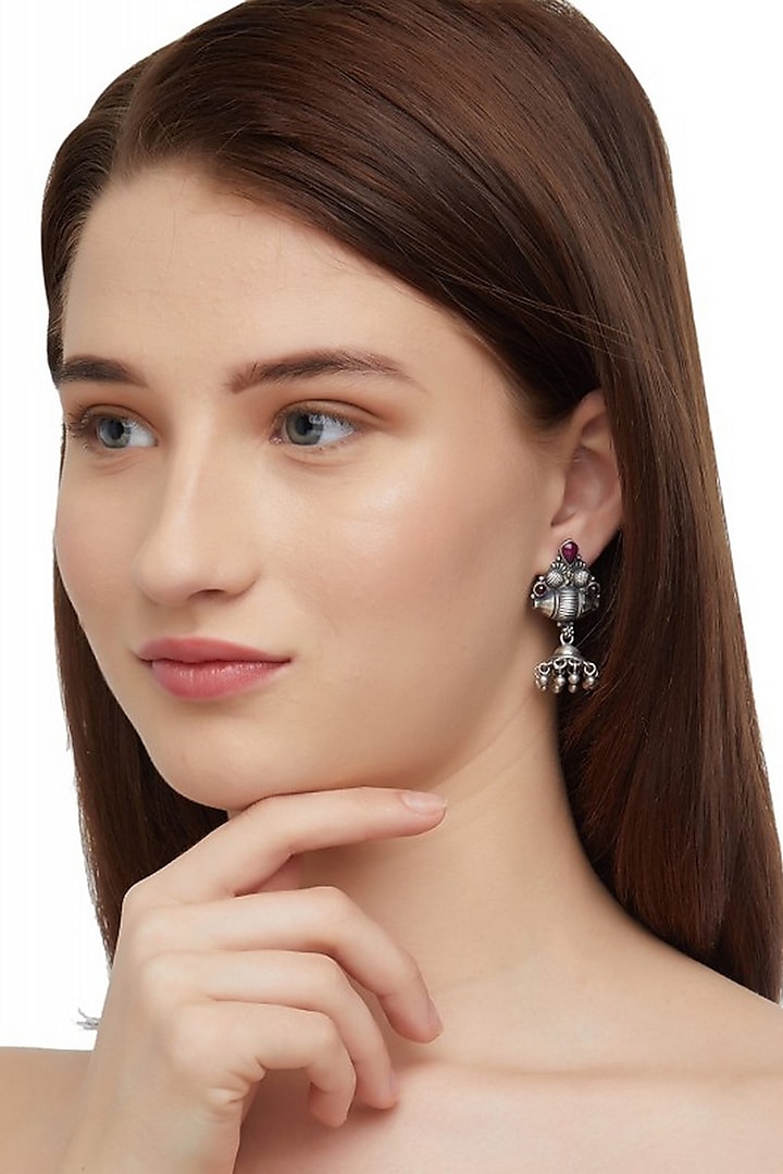 White Finish Jhumka Earrings by Ahilya Jewels