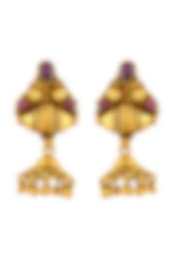 Gold Finish Jhumka Earrings by Ahilya Jewels