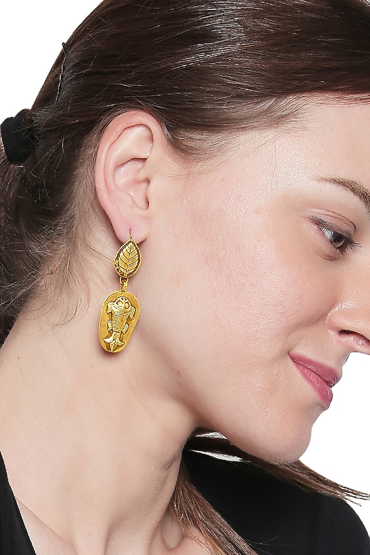 Gold Plated Earrings With Tribal Motif by Ahilya Jewels