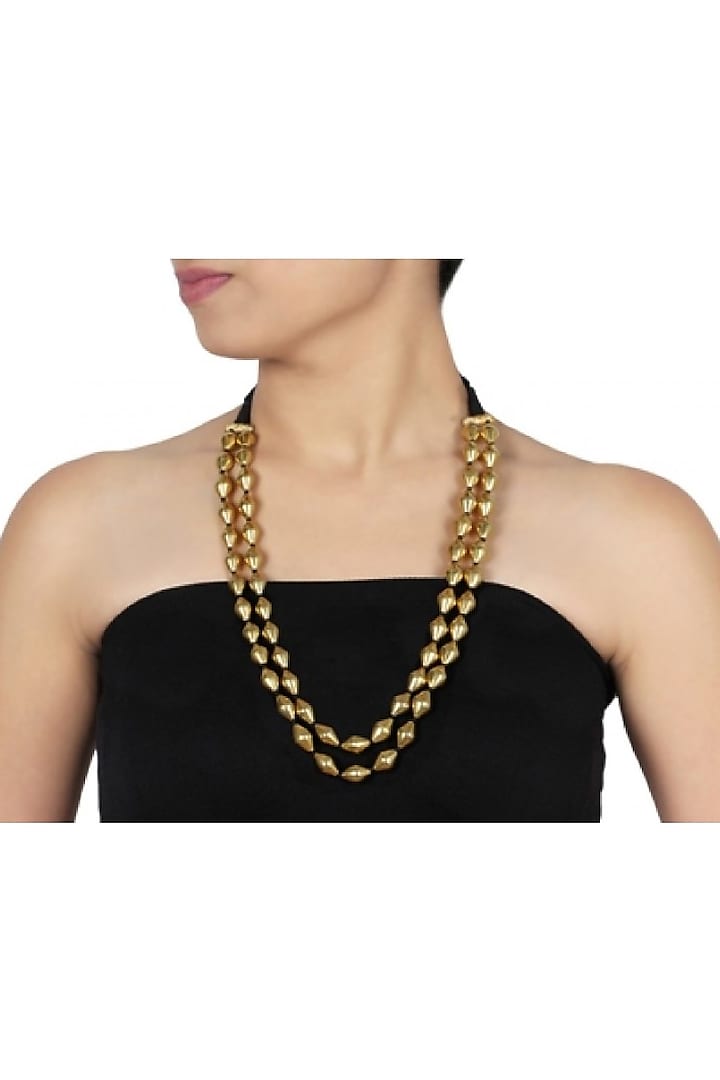 Gold Plated Necklace With Dholki Beads by Ahilya Jewels