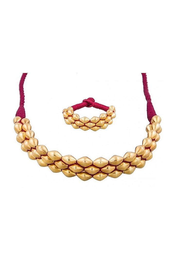 Gold Plated Beaded Necklace Set by Ahilya Jewels