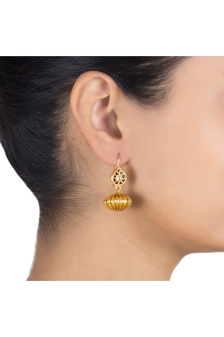 Gold Plated Ruby Glass Stud Earrings by Ahilya Jewels