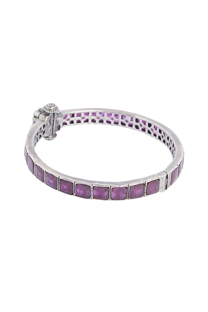 White Finish Ruby & Emerald Square Synthetic Stone Bangle In Sterling Silver by Ahilya Jewels at Pernia's Pop Up Shop
