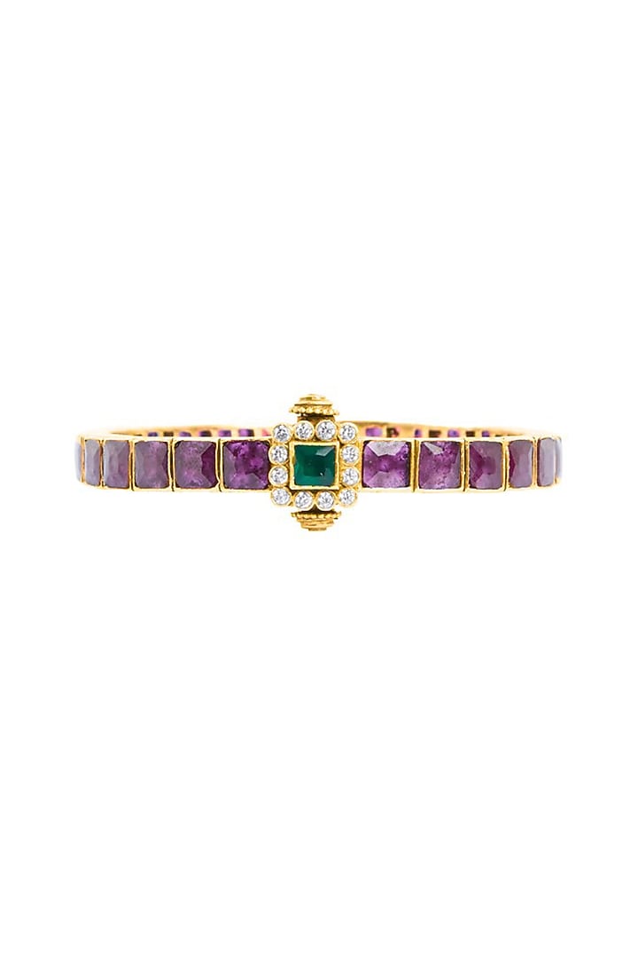 Gold Plated Ruby & Emerald Square Synthetic Stone Bangle In Sterling Silver by Ahilya Jewels at Pernia's Pop Up Shop