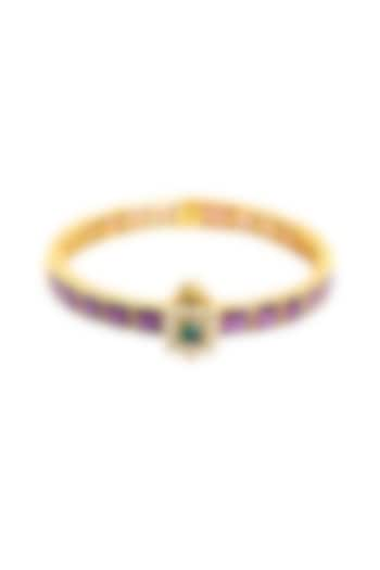 Gold Plated Ruby & Emerald Square Synthetic Stone Bangle In Sterling Silver by Ahilya Jewels at Pernia's Pop Up Shop