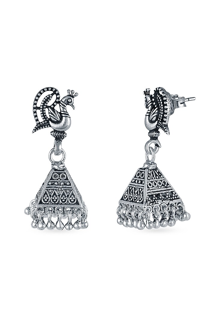 White Finish Triangle Stud Earrings In Sterling Silver by Ahilya Jewels at Pernia's Pop Up Shop