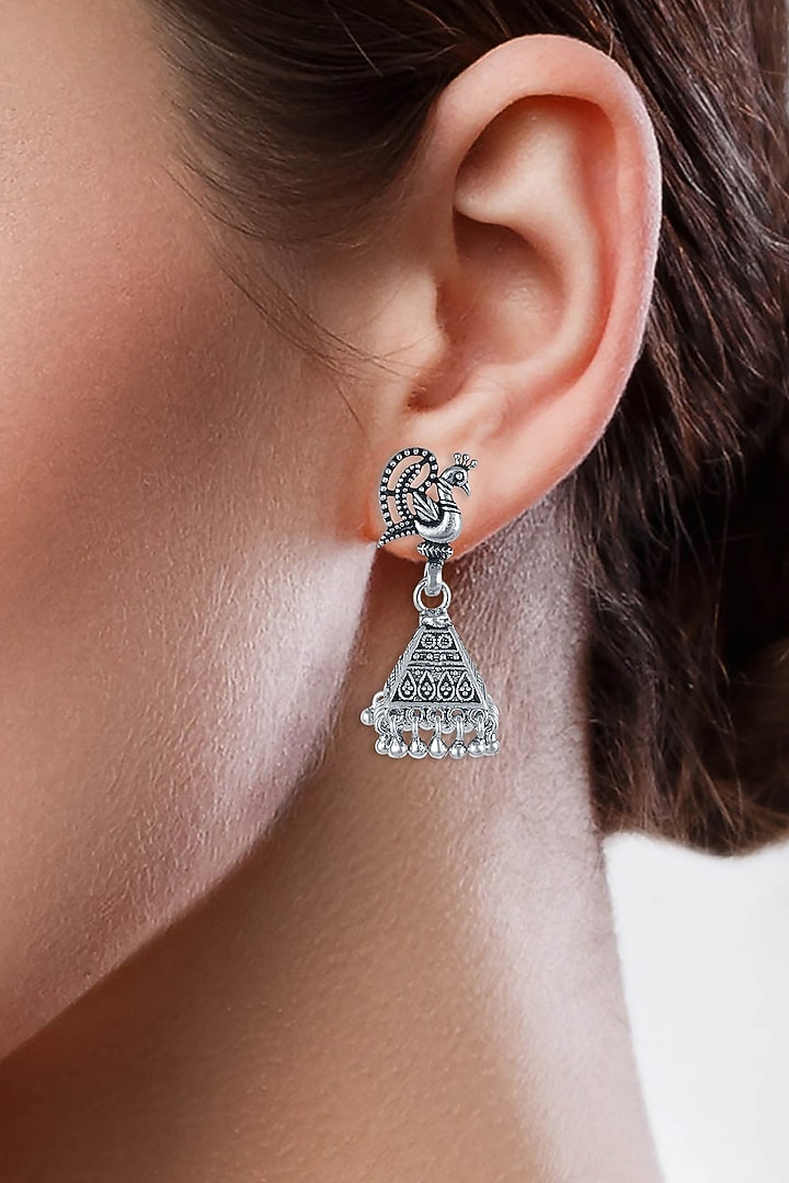 White Finish Triangle Stud Earrings In Sterling Silver by Ahilya Jewels at Pernia's Pop Up Shop