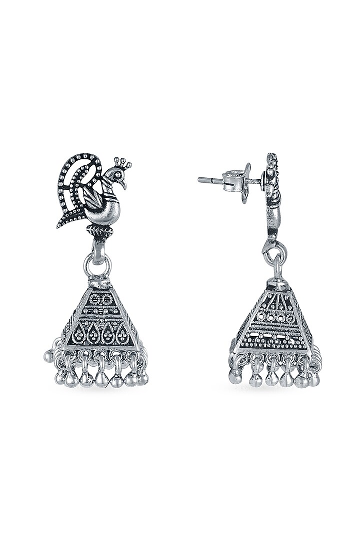White Finish Triangle Stud Earrings In Sterling Silver by Ahilya Jewels at Pernia's Pop Up Shop