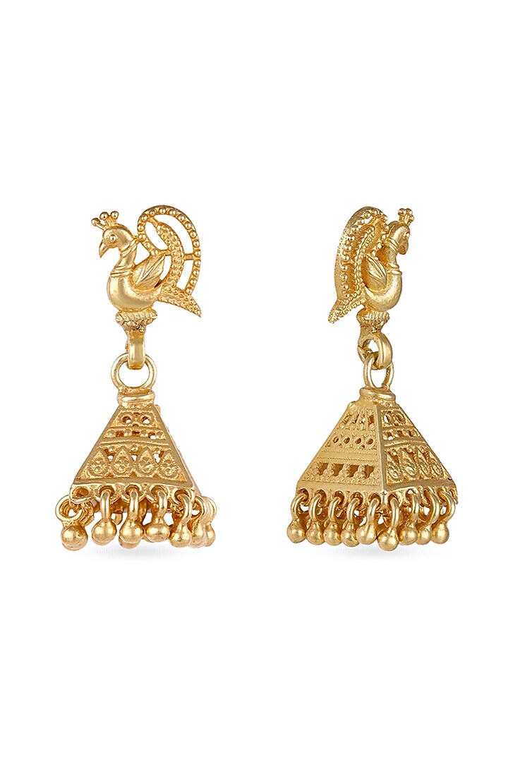Gold Finish Triangle Stud Earrings In Sterling Silver by Ahilya Jewels at Pernia's Pop Up Shop