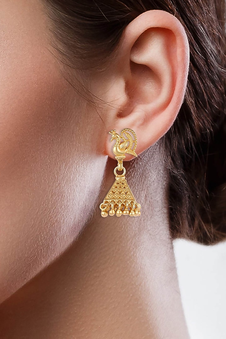 Gold Finish Triangle Stud Earrings In Sterling Silver by Ahilya Jewels at Pernia's Pop Up Shop