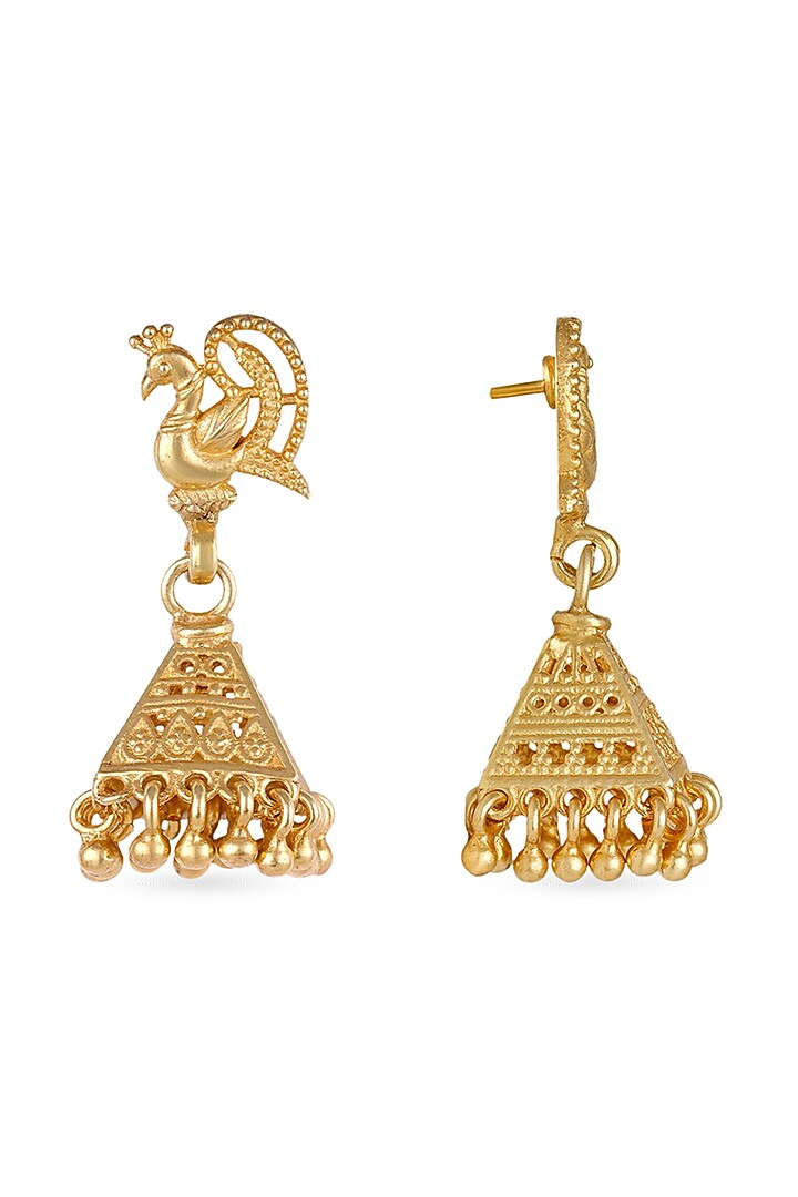 Gold Finish Triangle Stud Earrings In Sterling Silver by Ahilya Jewels at Pernia's Pop Up Shop