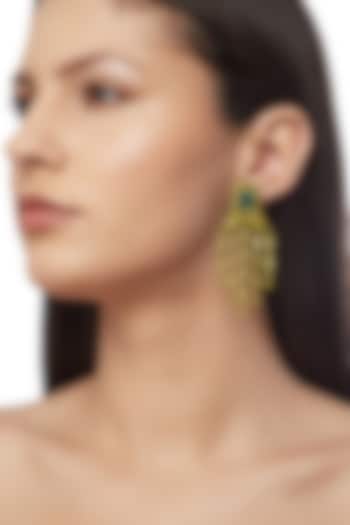 Gold Plated Green Stones Earrings In Sterling Silver by Ahilya Jewels at Pernia's Pop Up Shop