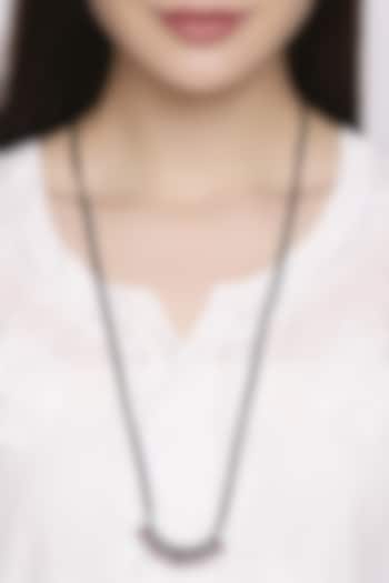 White Finish Pink Stone Mangalsutra In Sterling Silver by Ahilya