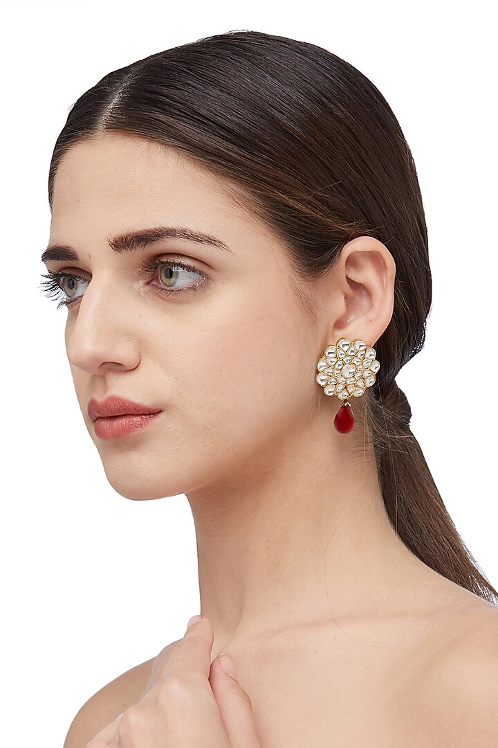 Gold Plated Red Onyx Maangtikka With Earrings & Ring In Sterling Silver by Ahilya Jewels at Pernia's Pop Up Shop