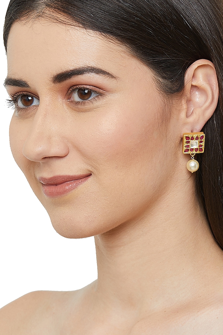 Gold Plated Pearl Maangtikka and Earrings by Ahilya Jewels