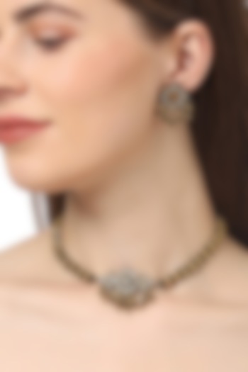 Gold Plated Green Jadau Necklace Set In Sterling Silver by Ahilya Jewels at Pernia's Pop Up Shop