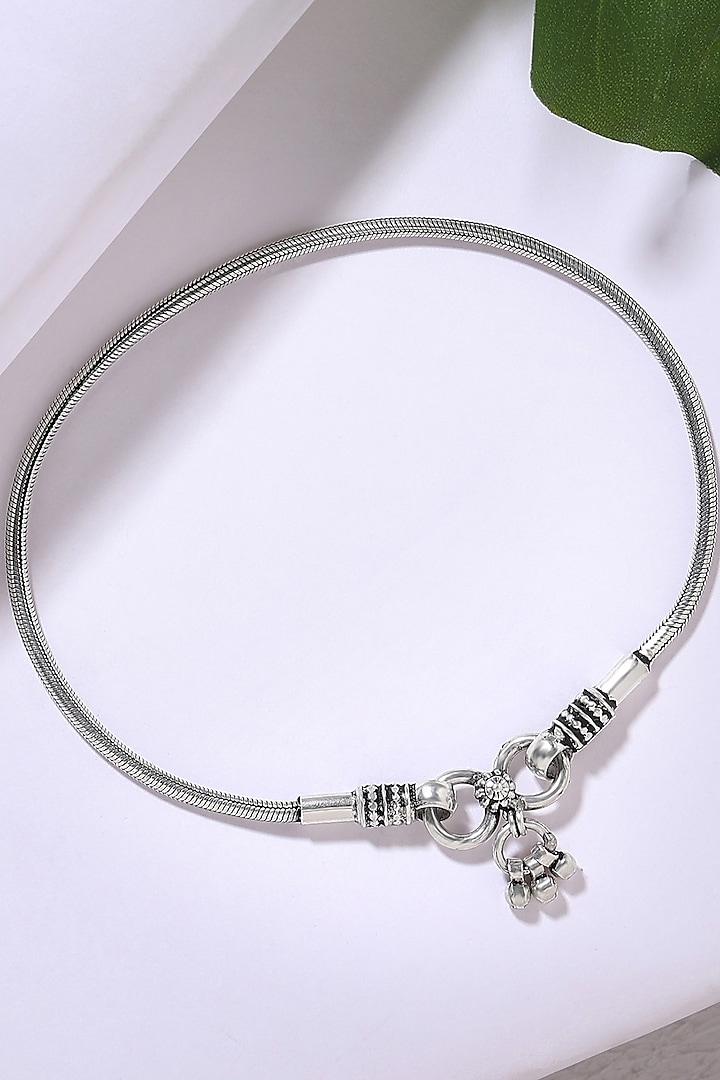 Silver Finish Beaded Anklet In Sterling Silver by Ahilya Jewels