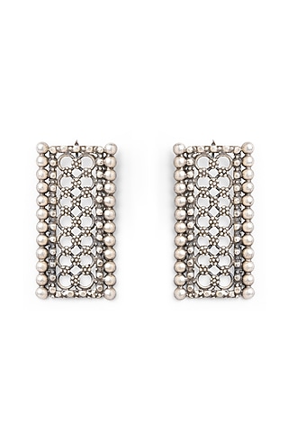 Silver Finish Floral Dangler Earrings In Sterling Silver by Ahilya Jewels