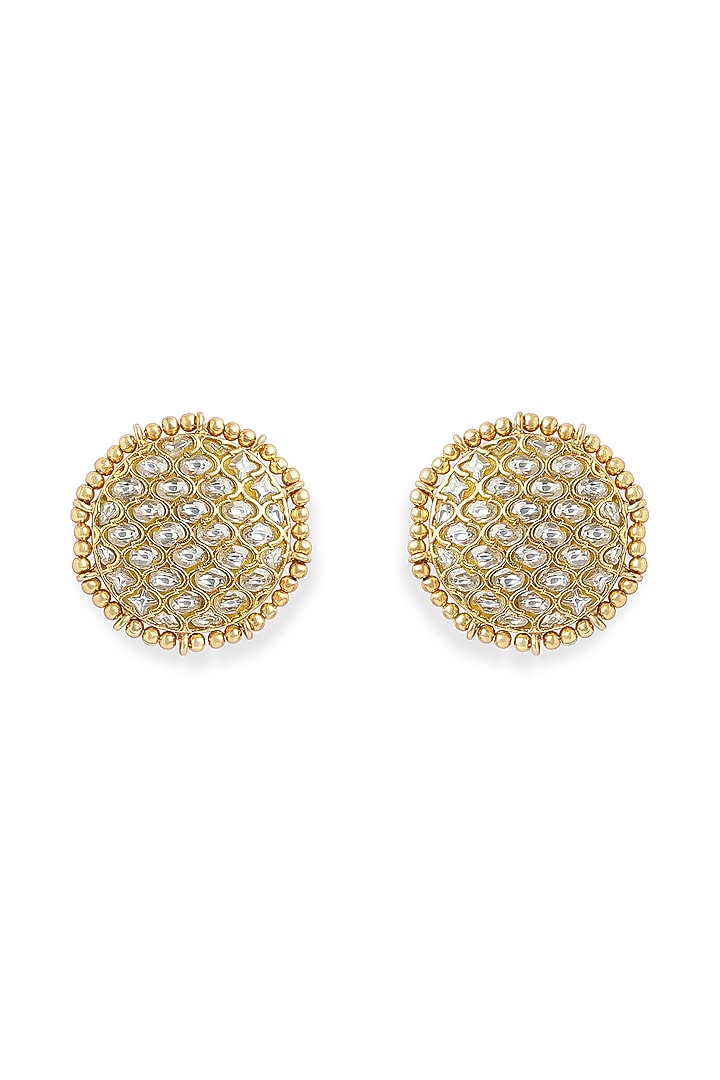 Gold Finish Jaali Stud Earrings In Sterling Silver by Ahilya Jewels at Pernia's Pop Up Shop