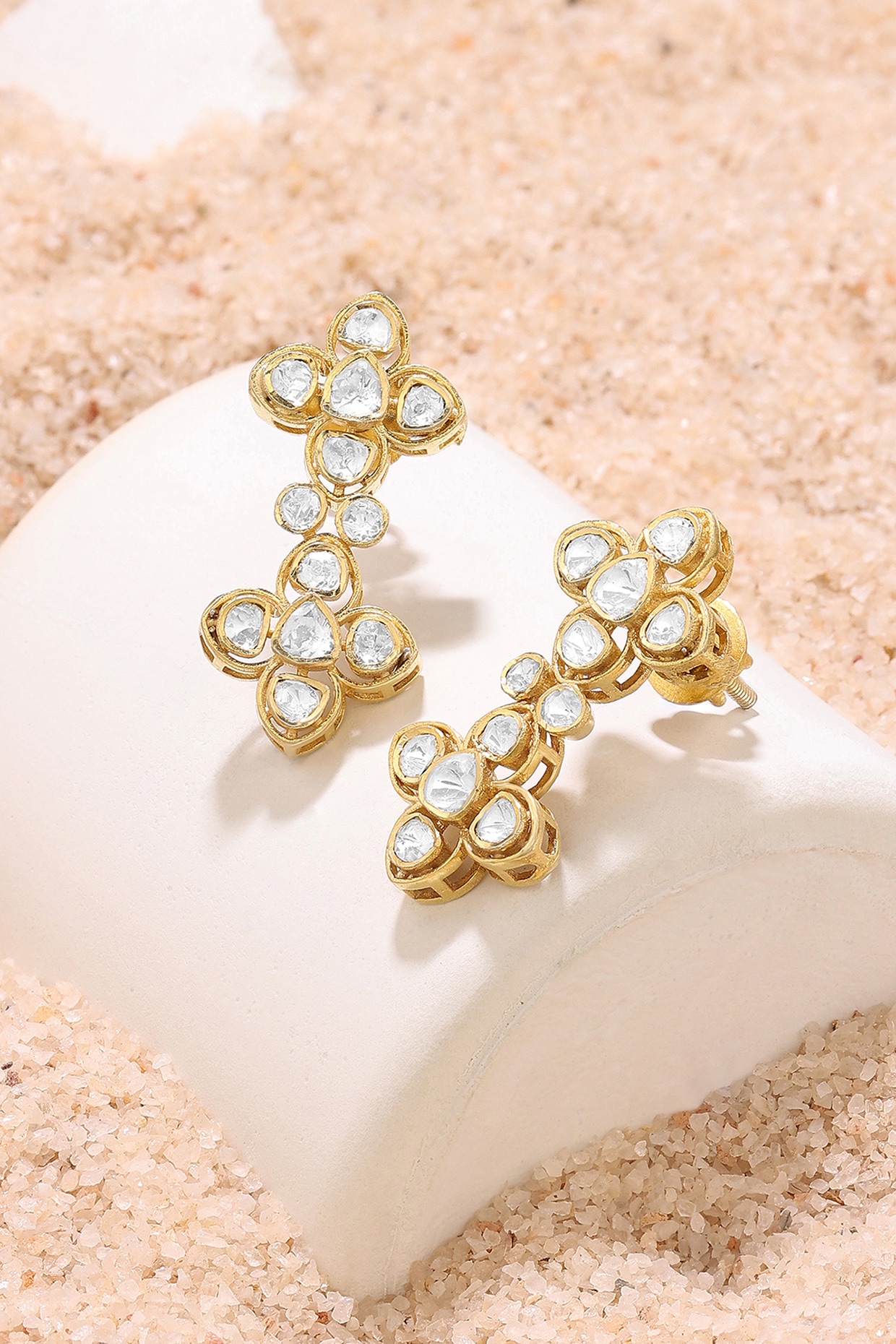 Amazon.com: Gold Tone Cream Acrylic, Clear Crystal Floral Stud Earrings -  16mm: Clothing, Shoes & Jewelry