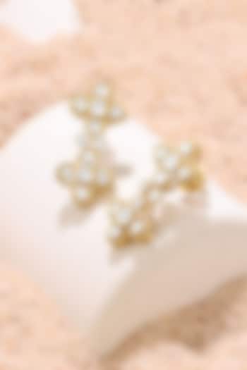 Gold Finish Floral Stud Earrings In Sterling Silver by Ahilya Jewels