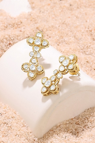 Gold Finish Floral Stud Earrings In Sterling Silver by Ahilya Jewels