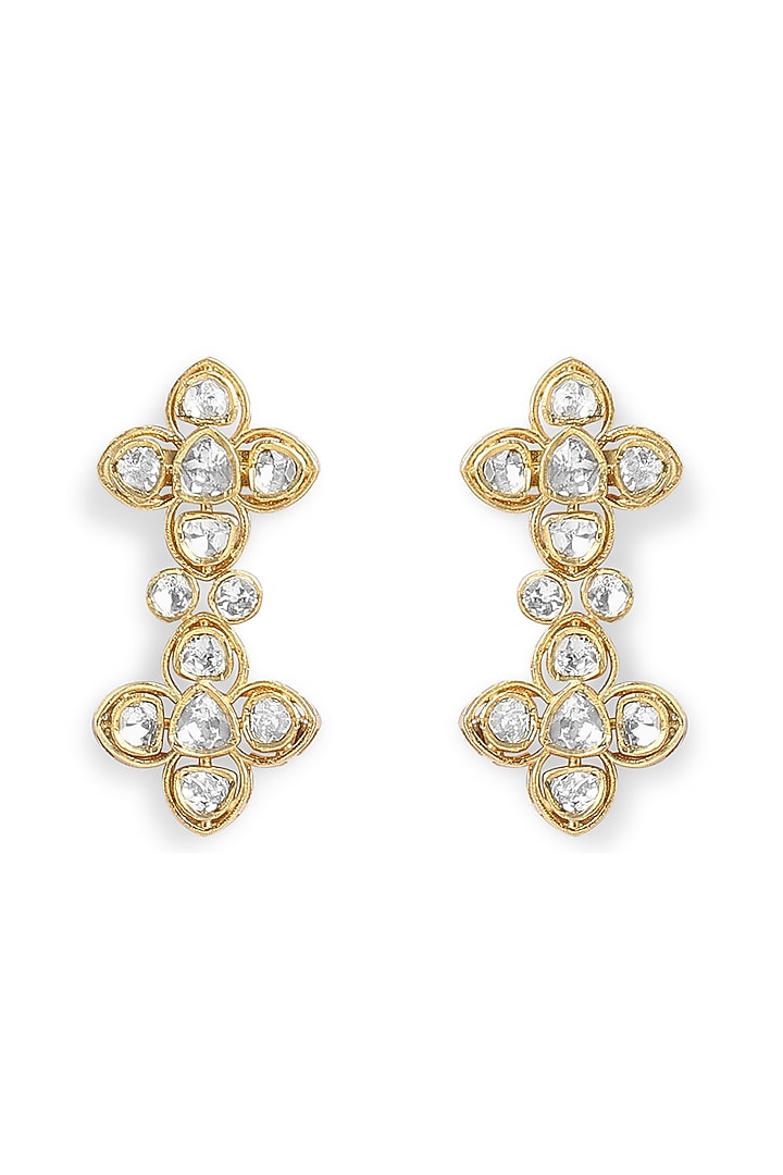 Gold Finish Floral Stud Earrings In Sterling Silver by Ahilya Jewels at Pernia's Pop Up Shop