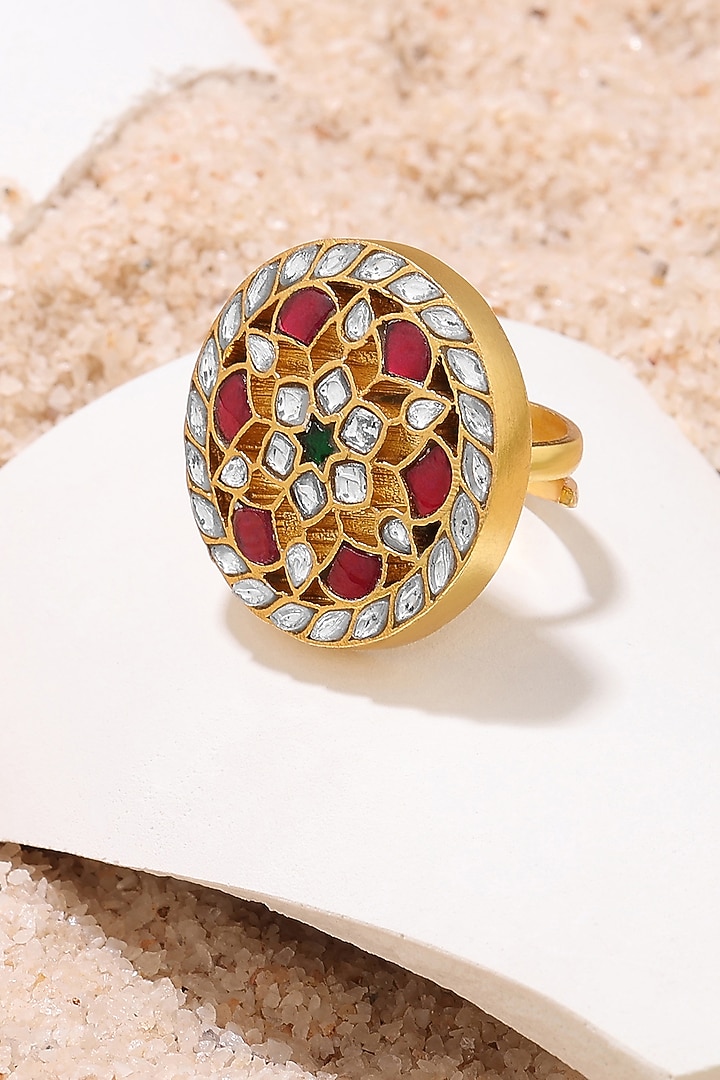 Gold Finish Glass Ring In Sterling Silver by Ahilya Jewels at Pernia's Pop Up Shop