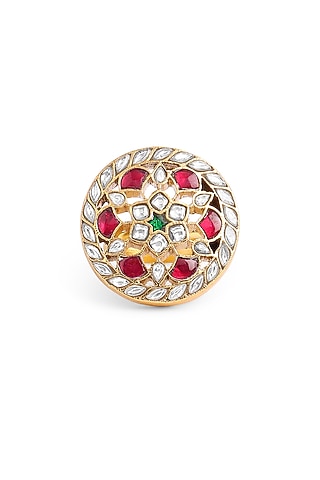 Gold Finish Glass Ring In Sterling Silver by Ahilya Jewels