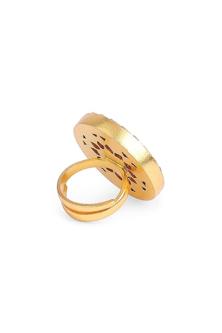 Gold Finish Glass Ring In Sterling Silver by Ahilya Jewels at Pernia's Pop Up Shop