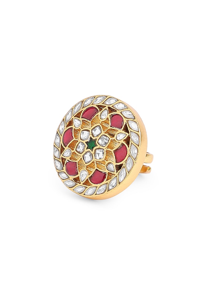 Gold Finish Glass Ring In Sterling Silver by Ahilya Jewels at Pernia's Pop Up Shop