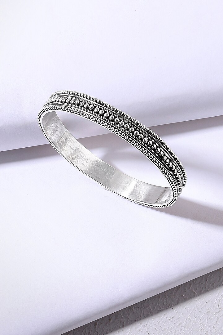 Silver Finish Beaded Bangle In Sterling Silver by Ahilya Jewels