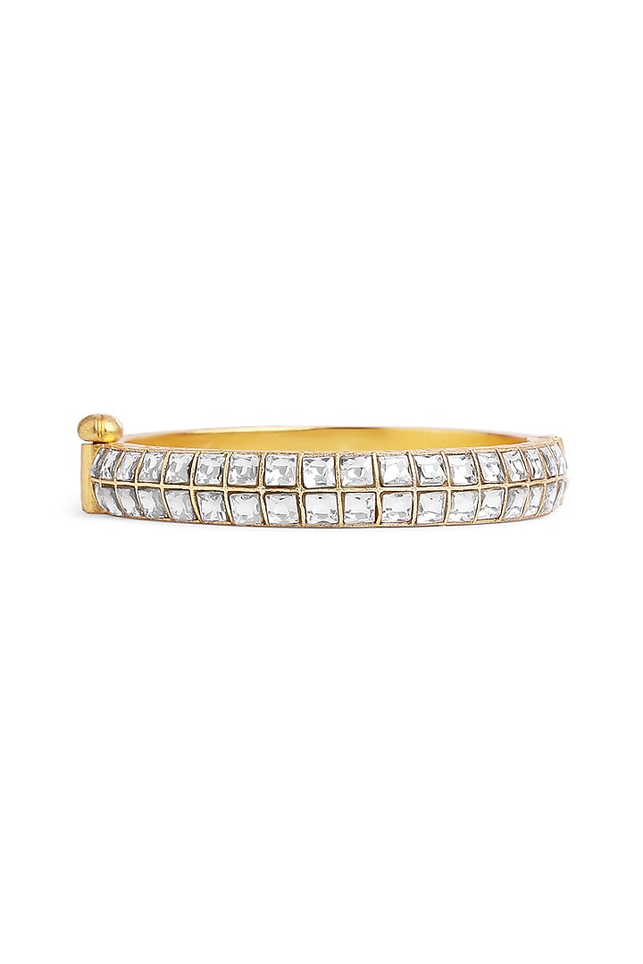 Gold Finish Clear Stone Kada In Sterling Silver by Ahilya Jewels at Pernia's Pop Up Shop
