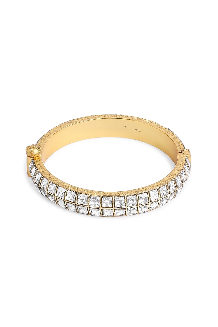 Gold Finish Clear Stone Kada In Sterling Silver by Ahilya Jewels at Pernia's Pop Up Shop