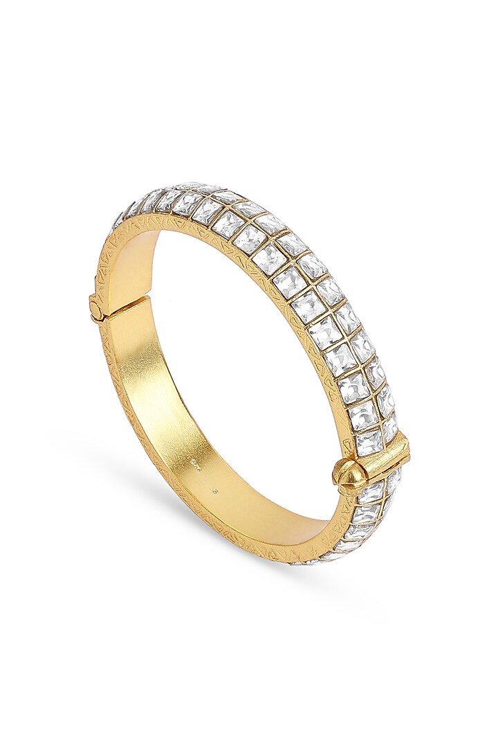 Gold Finish Clear Stone Kada In Sterling Silver by Ahilya Jewels at Pernia's Pop Up Shop