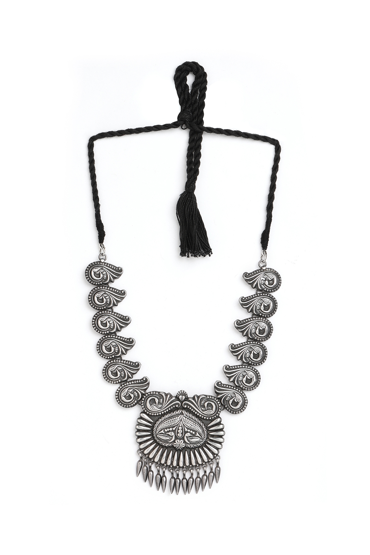 Silver Finish Motif Necklace In Sterling Silver by Ahilya Jewels