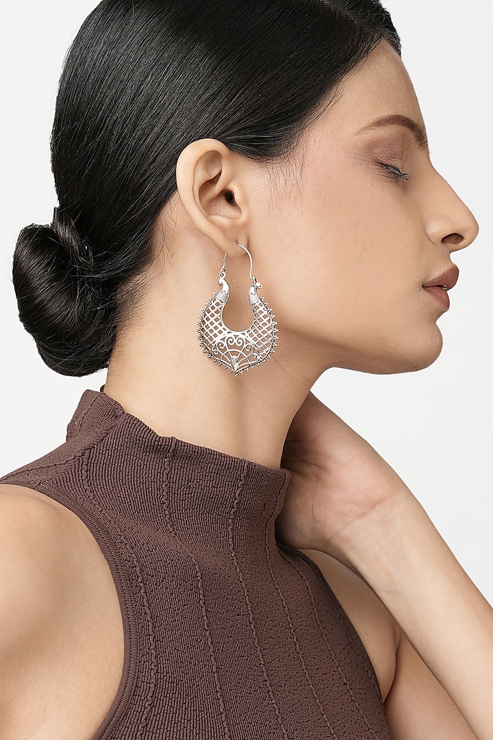 Silver Finish Hoop Earrings In Sterling Silver by Ahilya Jewels